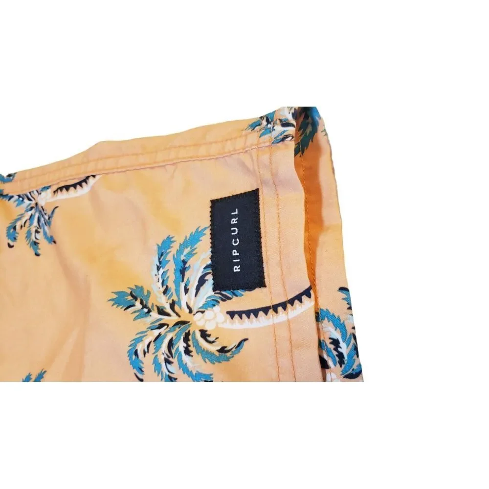 Rip Curl LayDays Swim Trunks‎ Size Medium Elastic Waistband Orange Palm Trees
